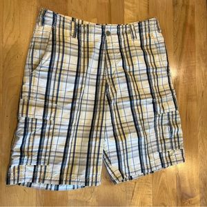 Tommy Bahama Shorts Mens 34 Cargo Pockets‎ Plaid Yellow & Blue - Cotton & Silk